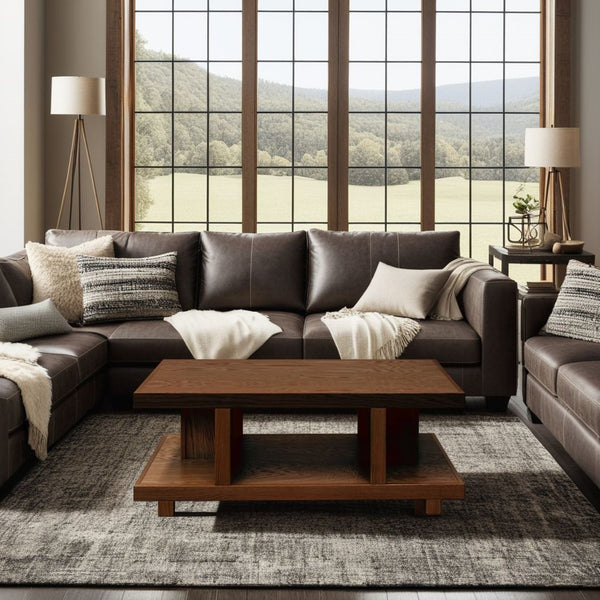 English Elm Laurel Canyon 49in Coffee Table — Solid Oak Craftsmanship, Spacious Top & Open Shelving, Preassembled Brown B108P292271