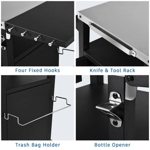 English Elm K&k Outdoor Grill Cart Stainless Steel Prep Station with Storage and Drop Leaf N707P379798B