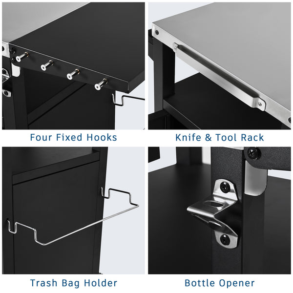 English Elm K&k Outdoor Grill Cart Stainless Steel Prep Station with Storage and Drop Leaf N707P379798B