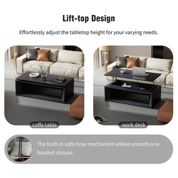English Elm 43.3'' Wood Veneer Lift Top Coffee Table with Hidden Storage for Living Room Black W1435P453256
