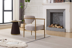 English Elm Beige Woven Fabric Dining Chair with 10cm Foam Seat, Breathable Durable Upholstery, Iron Frame Finish W3149P375463