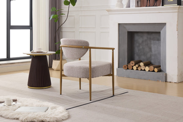 English Elm Beige Woven Fabric Dining Chair with 10cm Foam Seat, Breathable Durable Upholstery, Iron Frame Finish W3149P375463