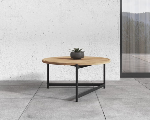 Sunpan AMALFI Coffee Table - Large Natural Teak & Black Aluminum Frame for Contemporary Indoor & Outdoor Use 109455
