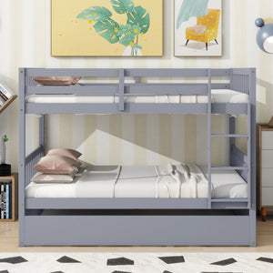 English Elm Full Over Full Bunk Bed With Twin Trundle, Ladder & Guardrails - Rustic Grey, Space-Saving Design W504S00178