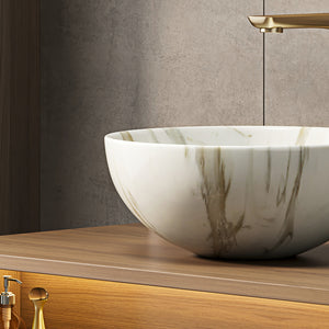 English Elm 14'' Round Ceramic Vessel Sink Matte White Stone Veined Vitreous Bowl Vanity Top W2615P375261