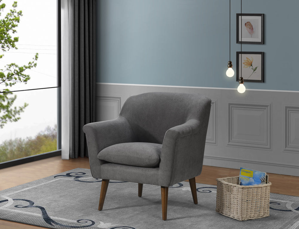 English Elm Savona Mid-century Accent Chair Woven Gray Fabric Walnut Legs Living Room Seating B2749P413221