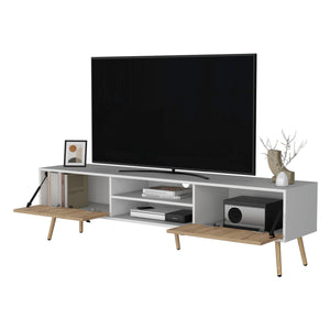English Elm Kimball White Macadamia TV Stand with Cable Management, 2 Hinged Drawers & Open Shelves, 70.9"W B128P176178