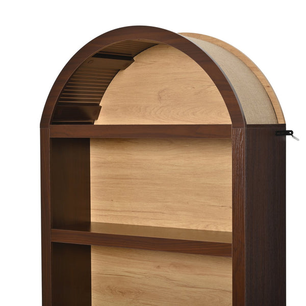 English Elm On-trend Farmhouse Two-tone Bookcase Set Arched Fabric Crown Open 5-tier Shelving Walnut N721P411205P