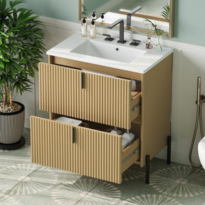 English Elm Christopher Knight Home® - 30" Bathroom Vanity With Elegant Ceramic Sink, Soft-Close Drawers & Fluted Design For Modern Spaces N817P288931N