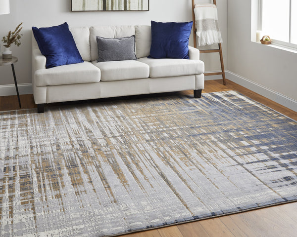 Feizy Rugs Clio Abstract Expressionist Area Rug – Luxurious High-low Pile Design For Modern Interiors Blue,Orange,Gray Polypropylene Clo39k4fnvygryf01