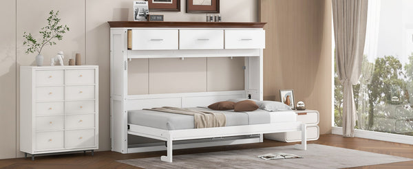 English Elm Twin Size Murphy Bed With 3 Drawers – Space-Saving Design For Small Rooms, Stylish White Finish N7090004021K-GIGA