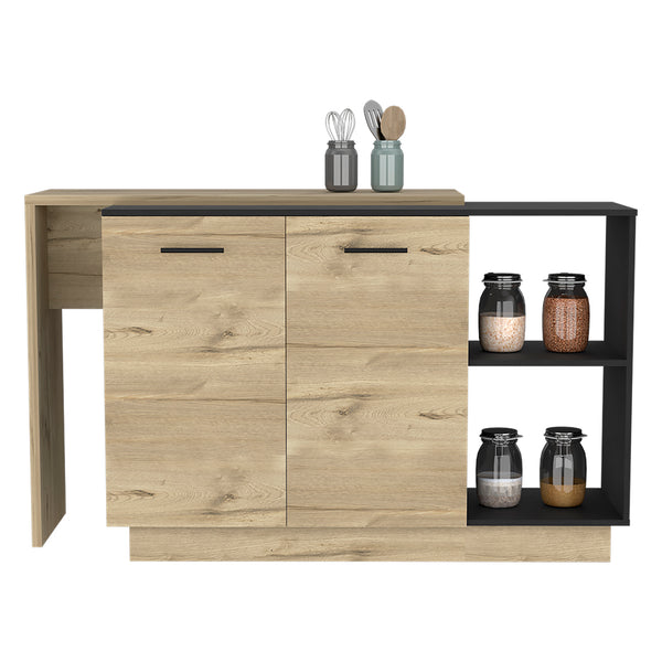 English Elm Kitchen Island With Double Door Cabinets, Stylish Black & Light Oak, Perfect For Dining & Storage B097S00155