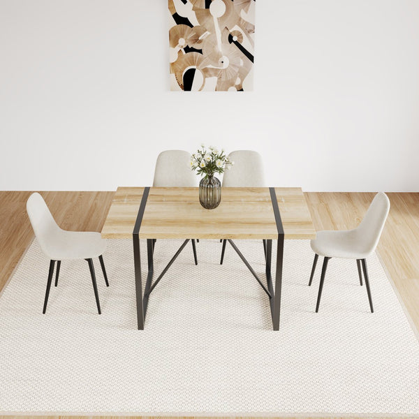 English Elm Dining Chairs Set of 4 Sculptural Spoon Back Linen Seats with Matte Black Legs W3732P356577