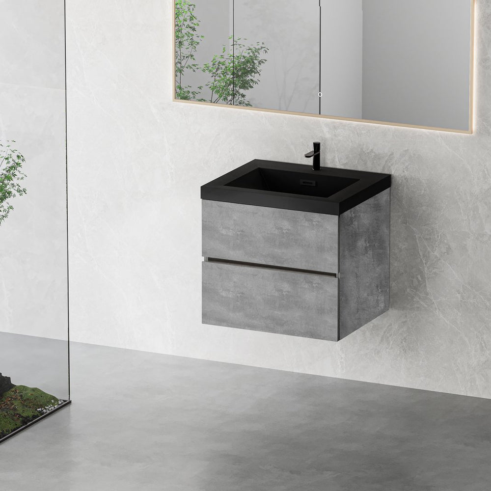 English Elm 24" Floating Bathroom Vanity Cement Grey Mfc Cabinet Matte Black Quartz Basin Soft Close W1573P155844