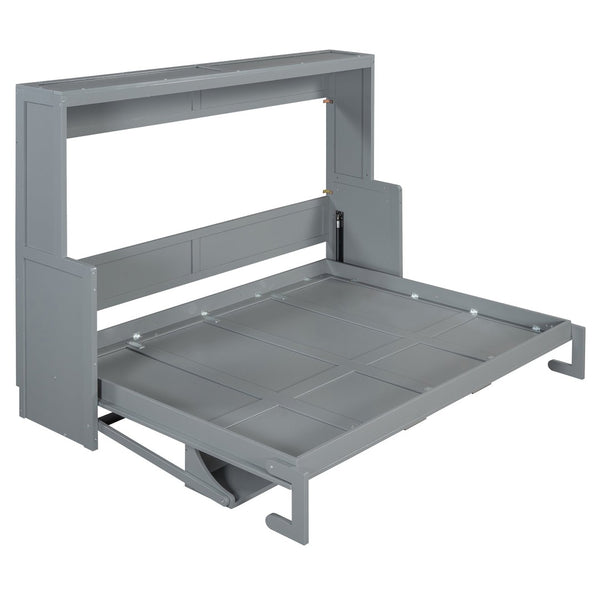 English Elm Queen Size Murphy Bed With Hydraulic Lift & Integrated Desk - Space-Saving Gray Design For Versatile Living N820S00033E-GIGA