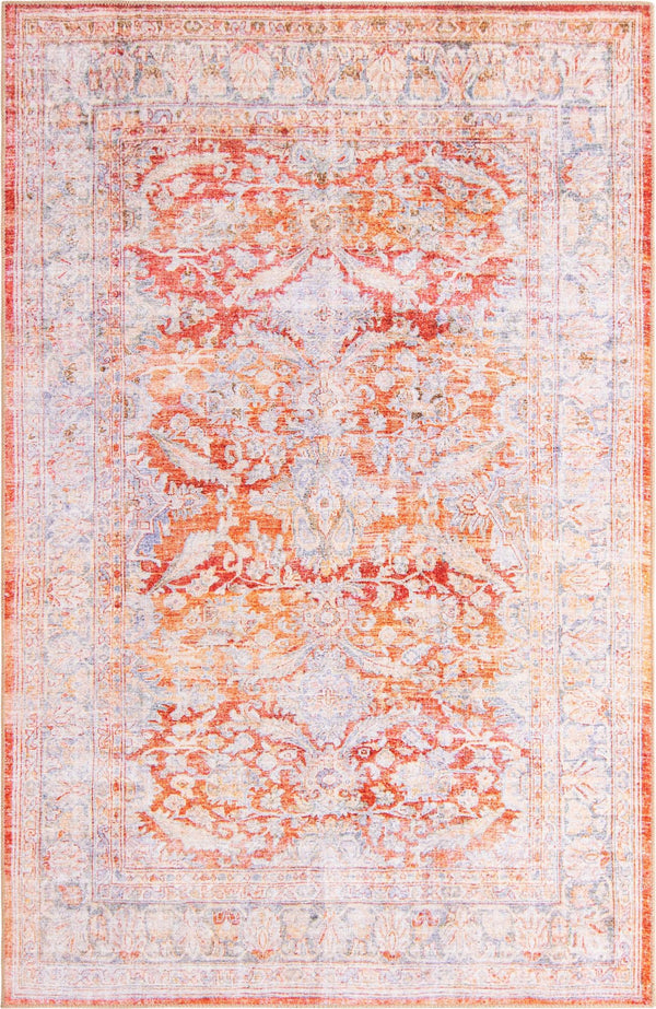 Unique Loom Timeless Thaddeus Machine Made Overdyed Rug Rust Red, Ivory/Violet/Orange 5' 1" x 8' 0"