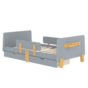 English Elm Twin Low Profile Kids Floor Bed Pine Wood Frame with Safety Rail and Built in Bookshelf Gray W1580P373243