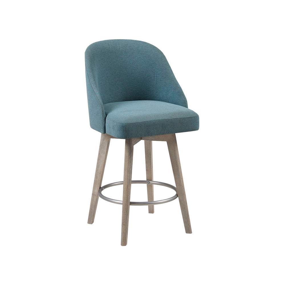 JLA Home Madison Park - Swivel Pearce Counter Stool with Solid Wood Legs, Padded Back, 360° Rotation & Metal Footrest Blue MP104-1146