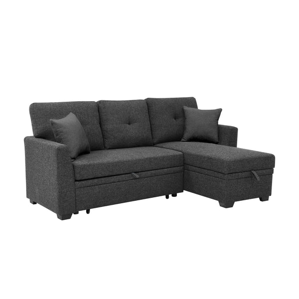 English Elm 76.5" Chenille Tufted Sectional Sleeper Sofa with Reversible Chaise and Hidden Storage B2748S00004