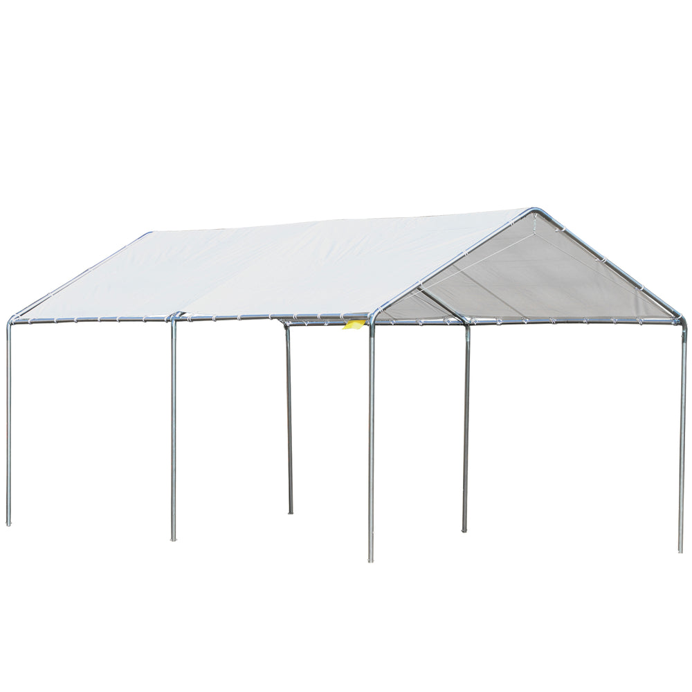 English Elm Outsunny 10x20 Foot Galvanized Steel Carport Outdoor Vehicle Canopy with Anchor Kit W2225P217045