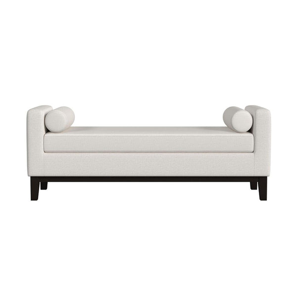 English Elm Upholstered Modern Accent Bench with Armrests and Bolster Pillows, Foam Seat, Black Tapered Legs Vanilla White B016P383452