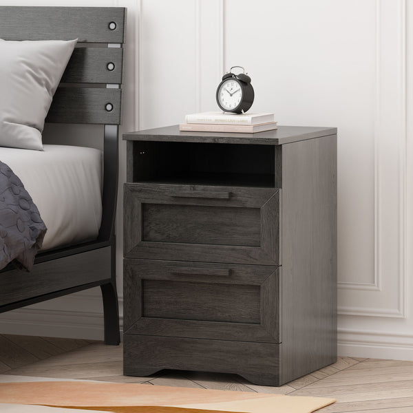 English Elm Christopher Knight Home® - DELANEY2-DRAWER Nightstand Rustic Faux Wood Nightstand with Two Drawers and Top Shelf for Storage Comfort Grey 71139.00