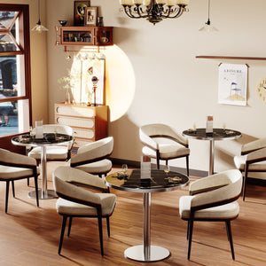 English Elm Round Bistro Dining Table Faux Marble Top Gold Pedestal Base for Small Spaces W3316P421496