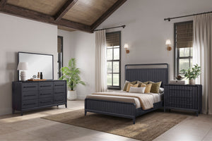 English Elm Queen Open Panel Bed in Peppercorn Black Finish with Elm Veneer, Solid Wood Frame & Channel Headboard B2699S00044