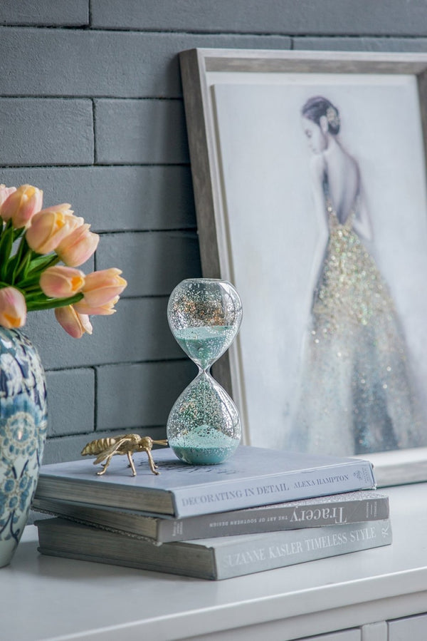 English Elm Set Of 2 Peleus Modern Hourglasses - 30-Minute Timers With Silvered Glass & Jade Sand Decor W2078P278417-GIGA