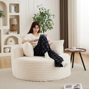 English Elm 50"l Corduroy Oversized Sleeper Chair with Neck Pillow Support for Lounge or Bedroom Beige W834P405862