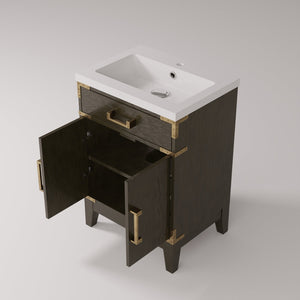 English Elm Brown Oak Single Bath Vanity 24" W x 18" D with Durable Acrylic Top, Soft-Close Door, Spacious Storage B2731P259741