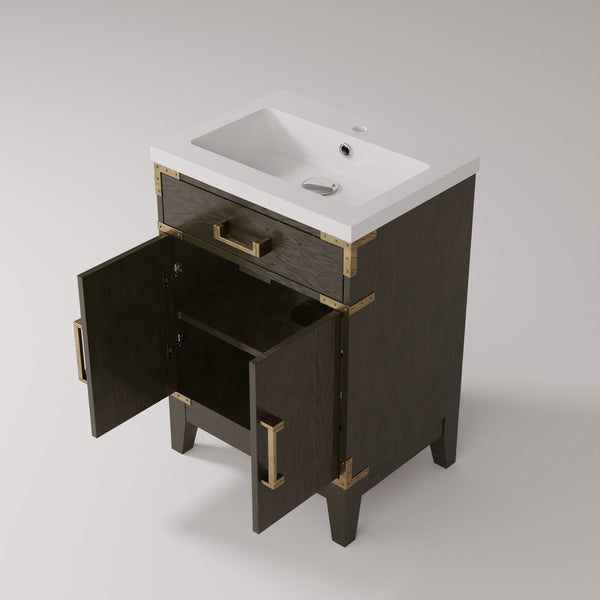 English Elm Brown Oak Single Bath Vanity 24" W x 18" D with Durable Acrylic Top, Soft-Close Door, Spacious Storage B2731P259741