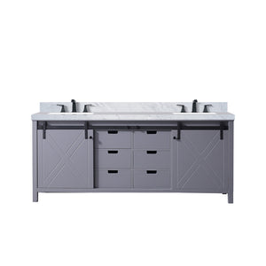English Elm Dark Grey Double Bath Vanity 80 in W x 22 in D with Carrara Marble, Matte Black Faucet, Soft-Close Storage B2731P260152