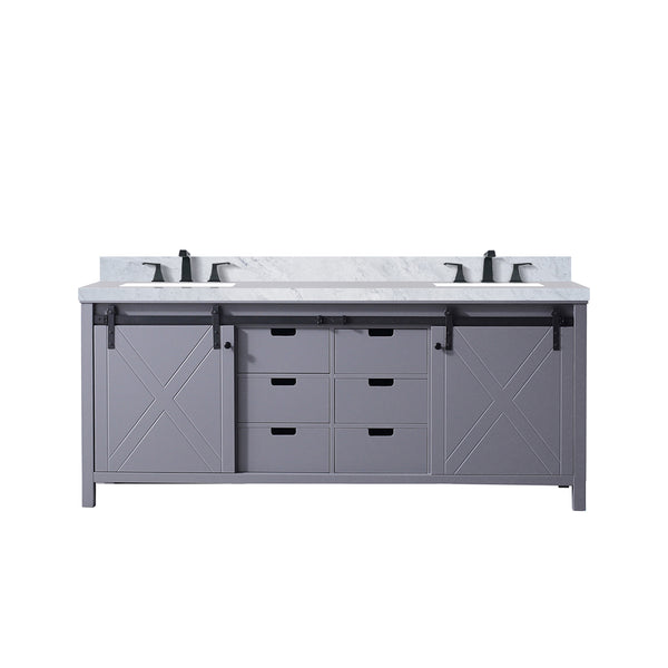 English Elm Dark Grey Double Bath Vanity 80 in W x 22 in D with Carrara Marble, Matte Black Faucet, Soft-Close Storage B2731P260152