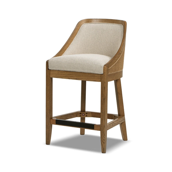 English Elm Jennifer Taylor Home - Charleston 27" Oak Counter Stool with Cane Back & Performance Fabric, Taupe Beige, Durable Comfort B2719P372713