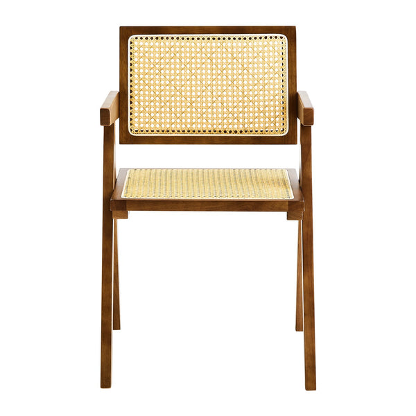 English Elm 2 Walnut Dining Chairs With Rattan Weaving – Ergonomic Solid Wood Armrests For Stylish Comfort W2720P237606