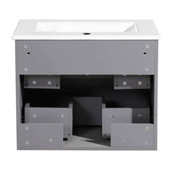 English Elm 24 Inch Floating Bathroom Vanity – Stylish Wall-Mounted Cabinet With Ceramic Sink & Soft-Close Drawers W1550S00032