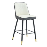 English Elm Modern Two-Tone Pu Bar Stool -White and Dark Gray Spliced Chairs With Gold Decorated Legs.White and Dark Gray Spliced,Black Metal Legs,Set Of 2 Chairs.