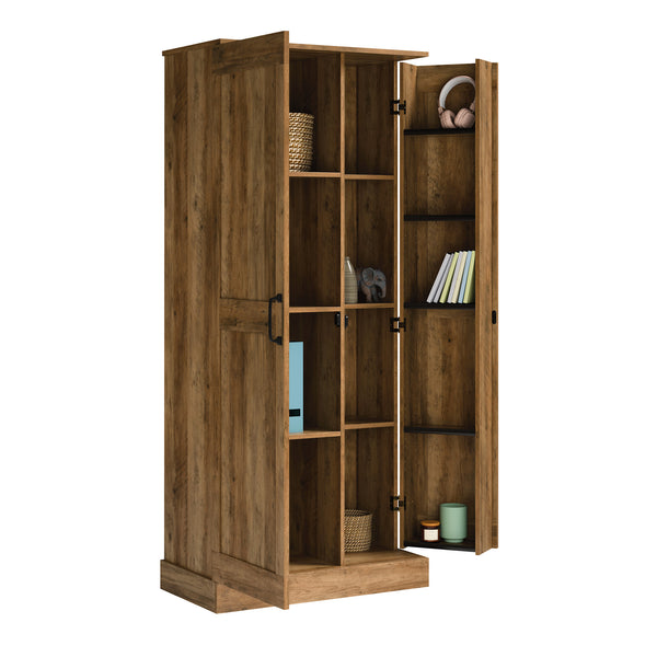 English Elm Storage Cabinet Rustic Brown Engineered Wood Tall Organizer with Adjustable Shelves for Pantry, Office, Shoes, Durable Design, Quick Assembly B356P402671