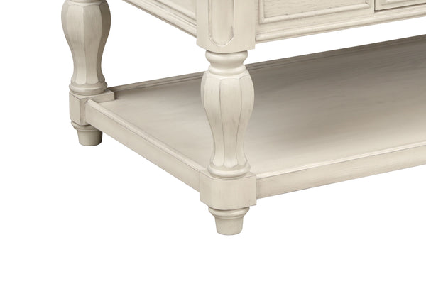 English Elm Two Toned Cocktail Table with Storage Drawer & Shelf, Ancient White Oak Veneer, Traditional Charm B2699P235331