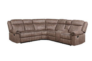 English Elm Dollum Two Tone Nubuck Manual Recliner Sectional Sofa with USB Port, Cupholder Console, Tufted Comfort Chocolate 69 L x 30 W x 26 H B2726S00125