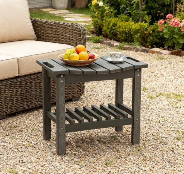 English Elm Shower Bench with Two Tier Storage Shelf Hdpe Wood Grain Finish for Bath or Poolside Dark Gray T3971P417793
