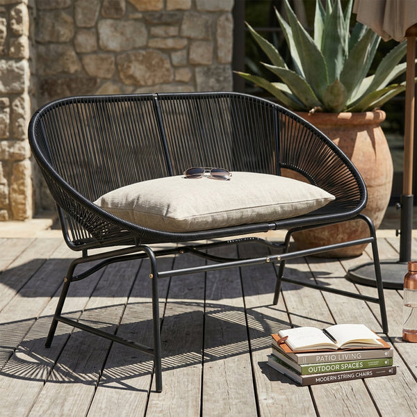 English Elm Condessa Outdoor Pe Rattan Loveseat Iron Frame Weather Resistant Patio Seating Black N775P423051B