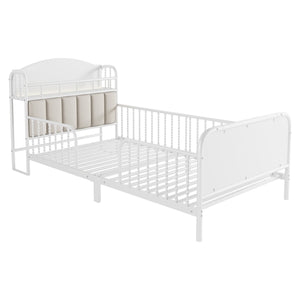 English Elm Twin Solid Wood Platform Bed with Guardrail for Kids, Low-Profile Sturdy Pine Frame, Safe Sleep Solution White 43.7 L x 16.93 W x 9.65 H W2593P337432