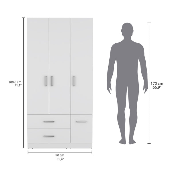 English Elm Sebree Tall Armoire Closet with Hanging Rod, Six Shelves and Two Drawers for Organized Storage White 41.3 L x 22.8 W x 5.9 H B200S00378