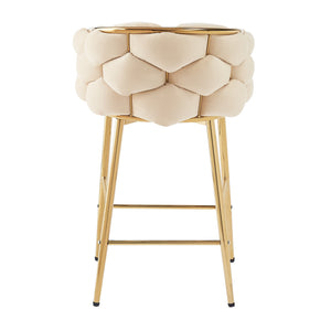 English Elm Christopher Knight Home® - 28'' Velvet Counter Stools Set of 2 with Gold Iron Frame, Plush Back & Footrest for Kitchen Beige N780P199861W
