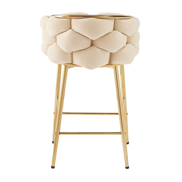 English Elm Christopher Knight Home® - 28'' Velvet Counter Stools Set of 2 with Gold Iron Frame, Plush Back & Footrest for Kitchen Beige N780P199861W