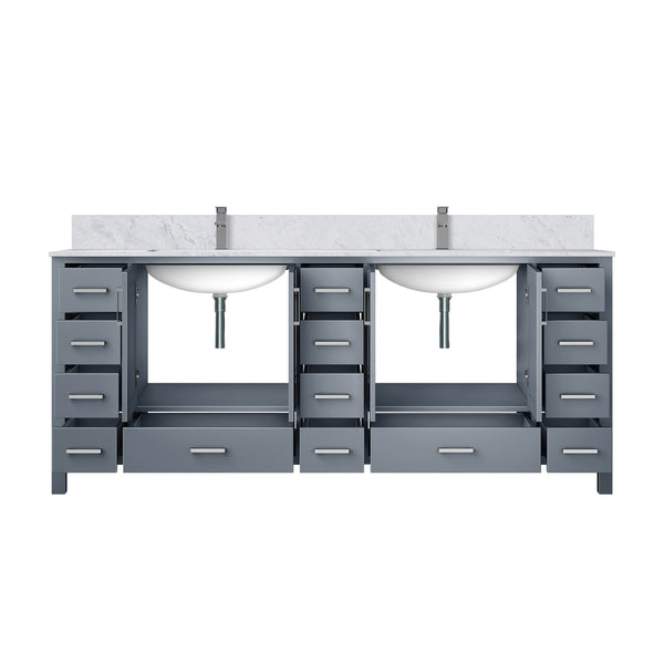 English Elm Dark Grey Double Bath Vanity 84" W x 22" D with Carrara Marble Top, Faucet Set, Soft-Close Drawers B2731P259152