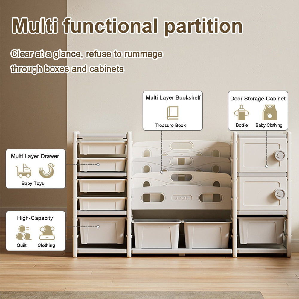 English Elm Kids Toy Storage Organizer with 8 Removable Bins, 4-Tier Bookshelf & 2 Cabinets for Playroom Orderliness W509P227267