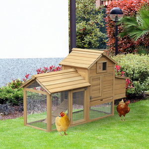 English Elm Pawhut Solid Fir Elevated Chicken Coop with Nesting Box and Run for Backyard Flocks W2225P217057
